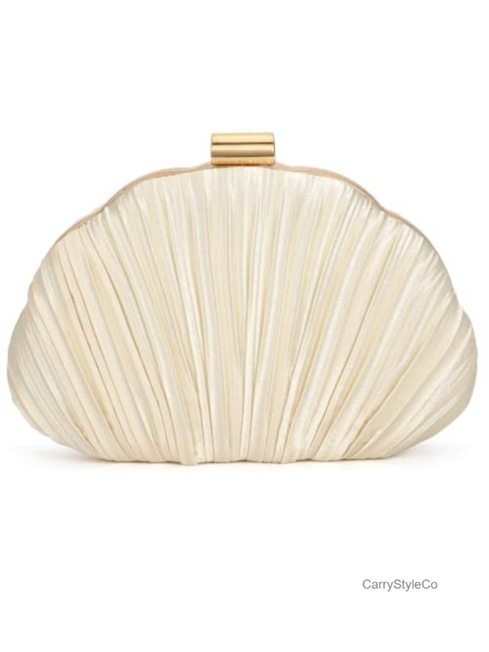 Satin Pleated Shell Evening Clutch with Detachable Chain Strap